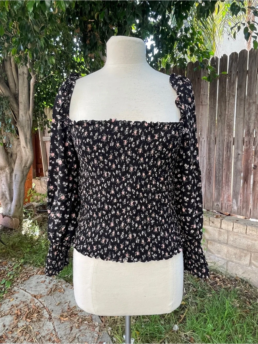 Reformation Pinto Smocked Square Neck Floral Peasant Top cottage festival 1X